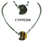 Semi precious Stone Moon Pendant Hematite Beads Stone Chain Choker Fashion Women Necklace